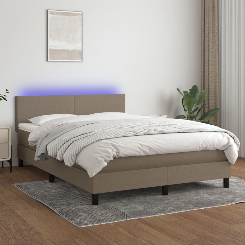 vidaXL Łóżko kontynentalne z materacem, taupe, 140x200 cm, tkanina
