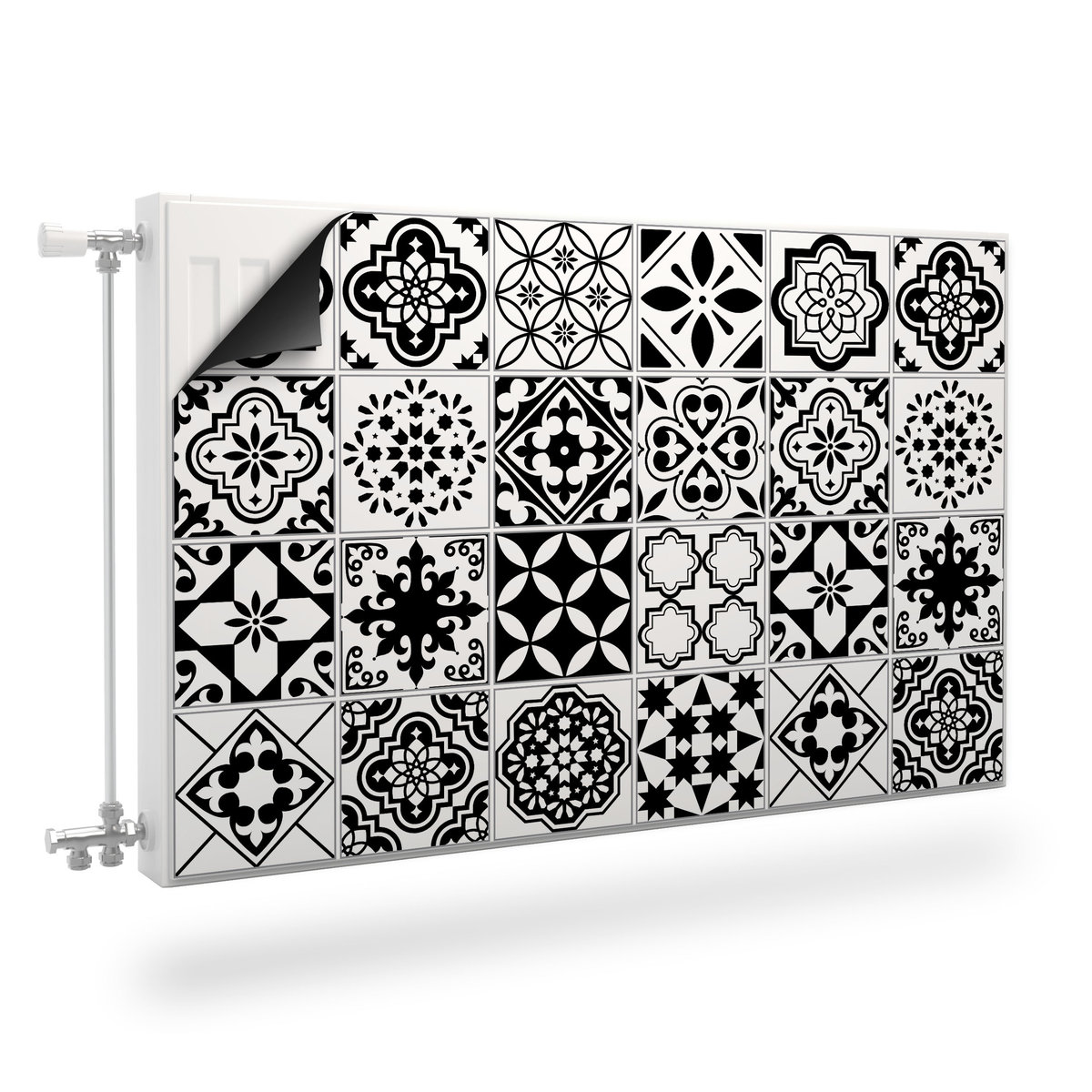 Mata Magnetyczna Grzejnika Czarno-Biała Mozaika Imitacja Płytek 90cm x 60cm