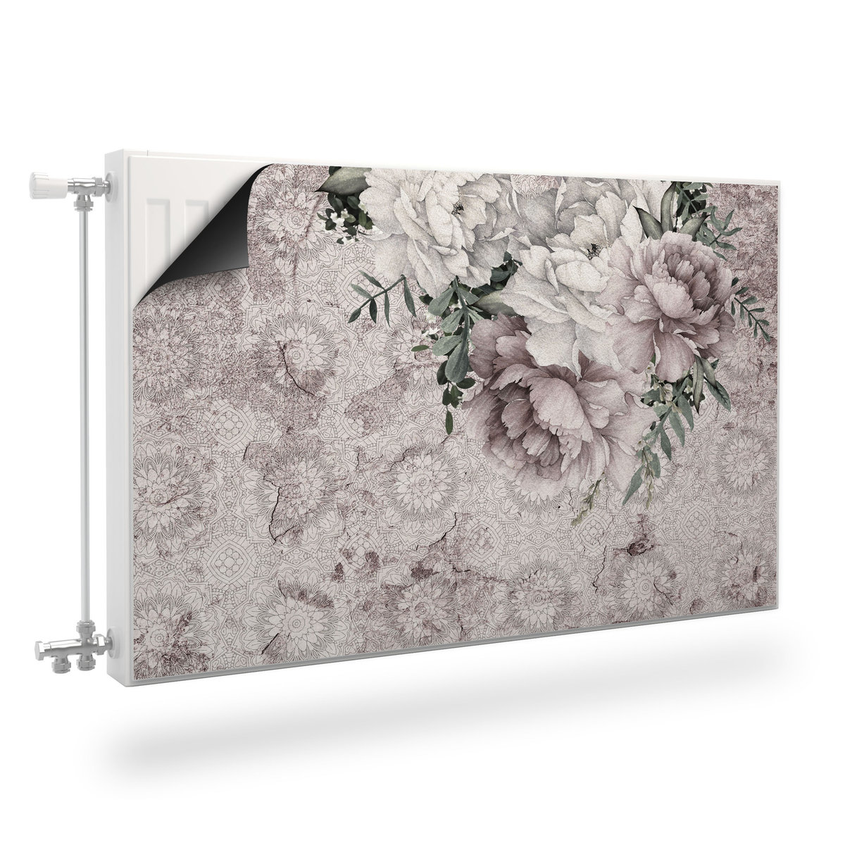 Mata MAGNETYCZNA Na Grzejnik PEONIE Piwonie Retro Ornamenty 90cm x 60cm