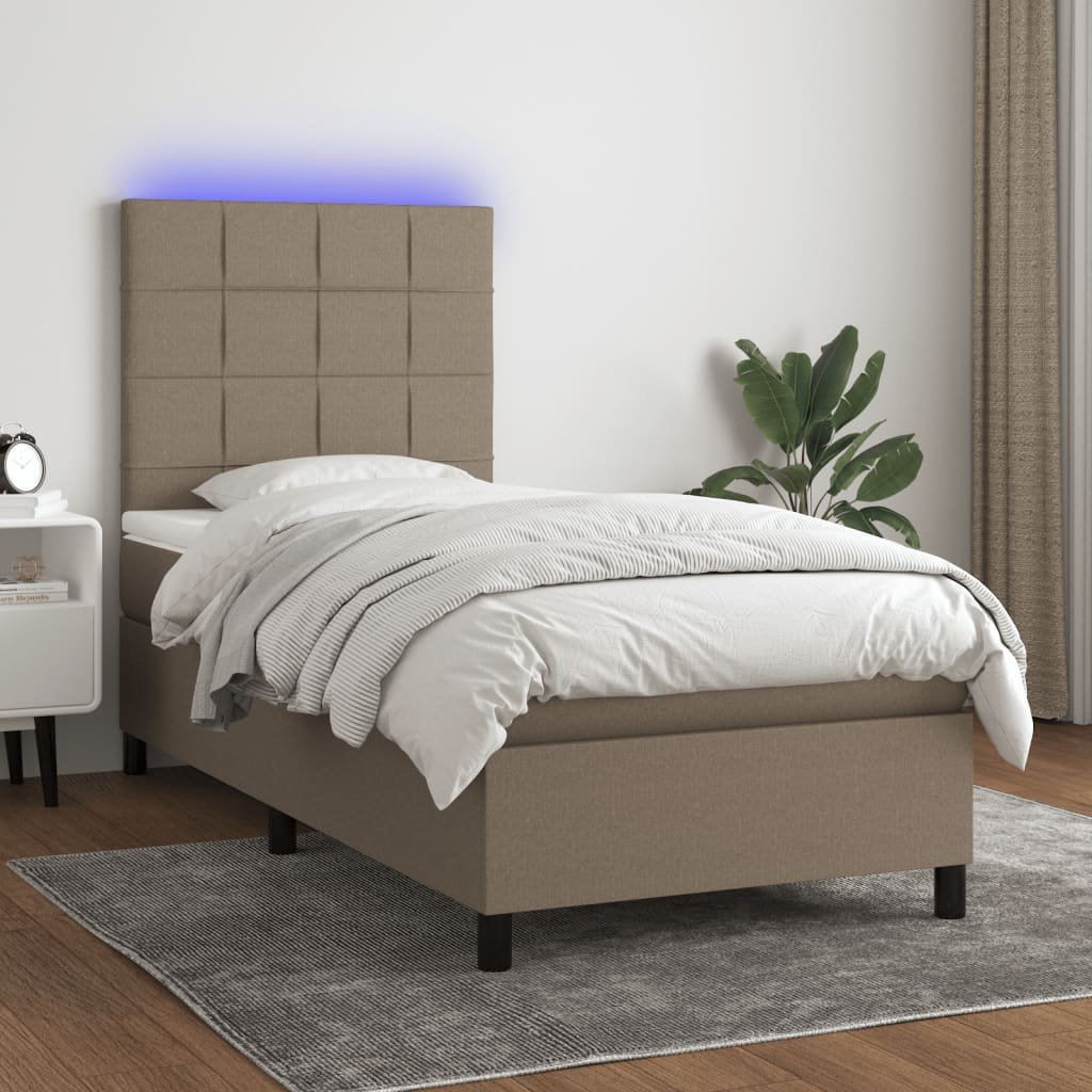vidaXL Łóżko kontynentalne z materacem, taupe, 80x200 cm, tkanina