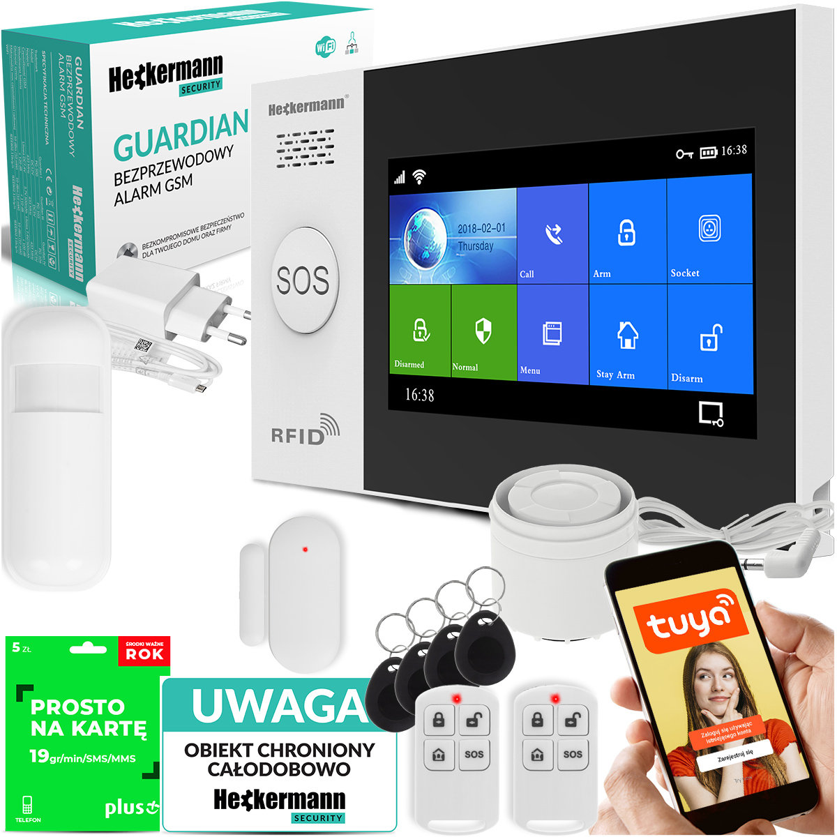 Alarm GSM Heckermann Guardian V Tuya BOX + Tabliczka + SIM