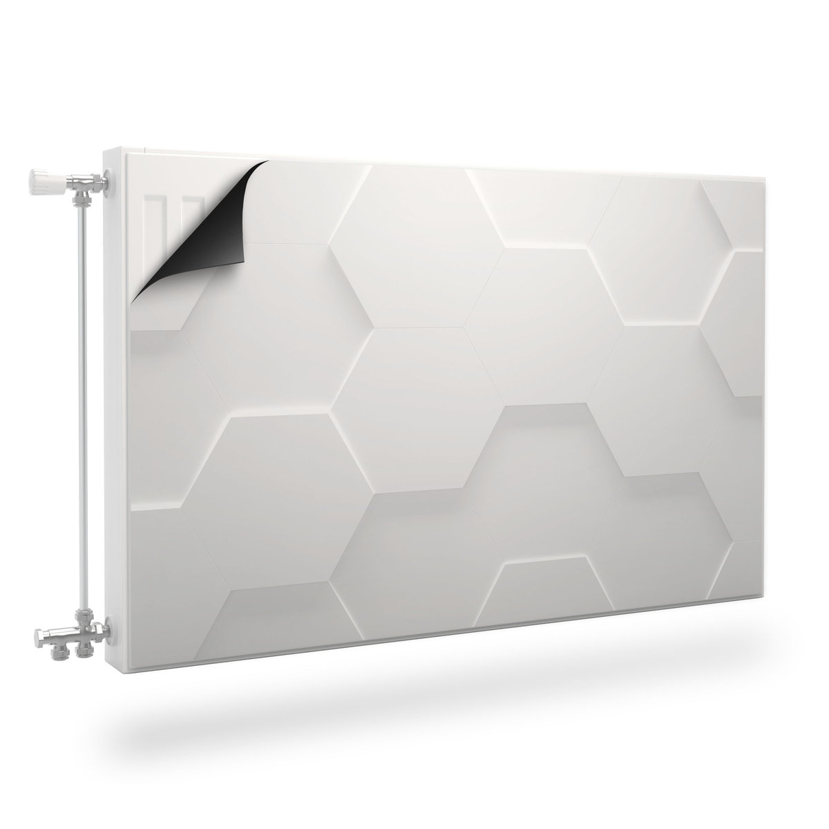 Mata MAGNETYCZNA Na Grzejnik Białe Heksagony Abstrakcja 3D 110cm x 60cm