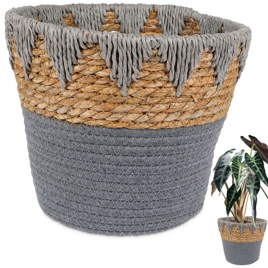 Osłonka na doniczkę wiklinowa szara 24,5x20 cm kod: O-569587-S