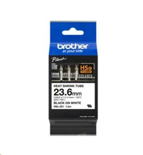 Brother HSE-251E, 21 mm x 1.5 m, černý tisk / bílý podklad , originální páska