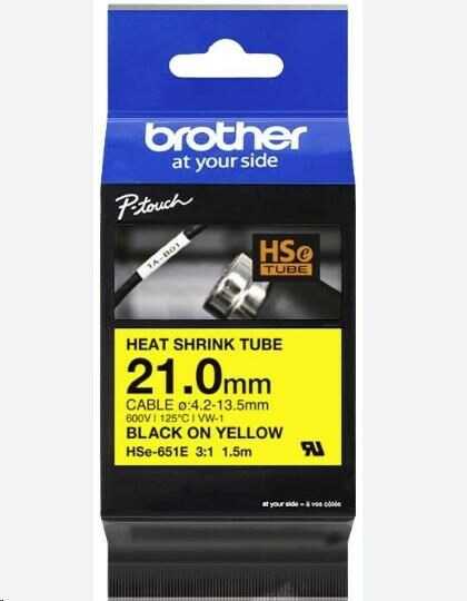 Brother HSE-651E, 21 mm x 1.5 m, černý tisk / žlutý podklad , originální páska