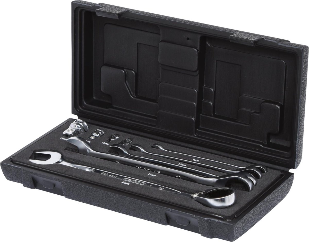 KS Tools 503.4650 Gear Plus kluczy płasko-oczkowych, przełączana, 9-częściowy, 8  19 MM, z grzechotką pierścieniową z adapter 503.4650