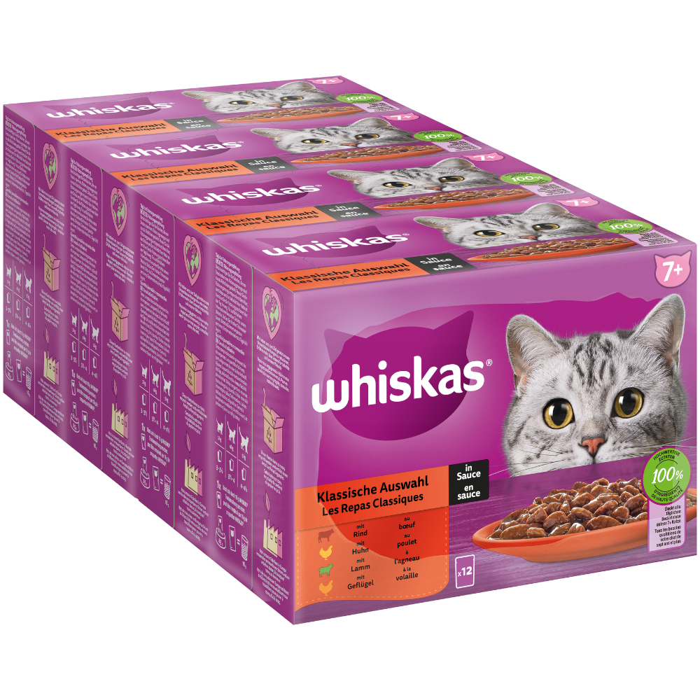 Megapakiet Whiskas Senior 7+/11+, saszetki, 48 x 85 g - 7+ Wybór dań klasycznych w sosie