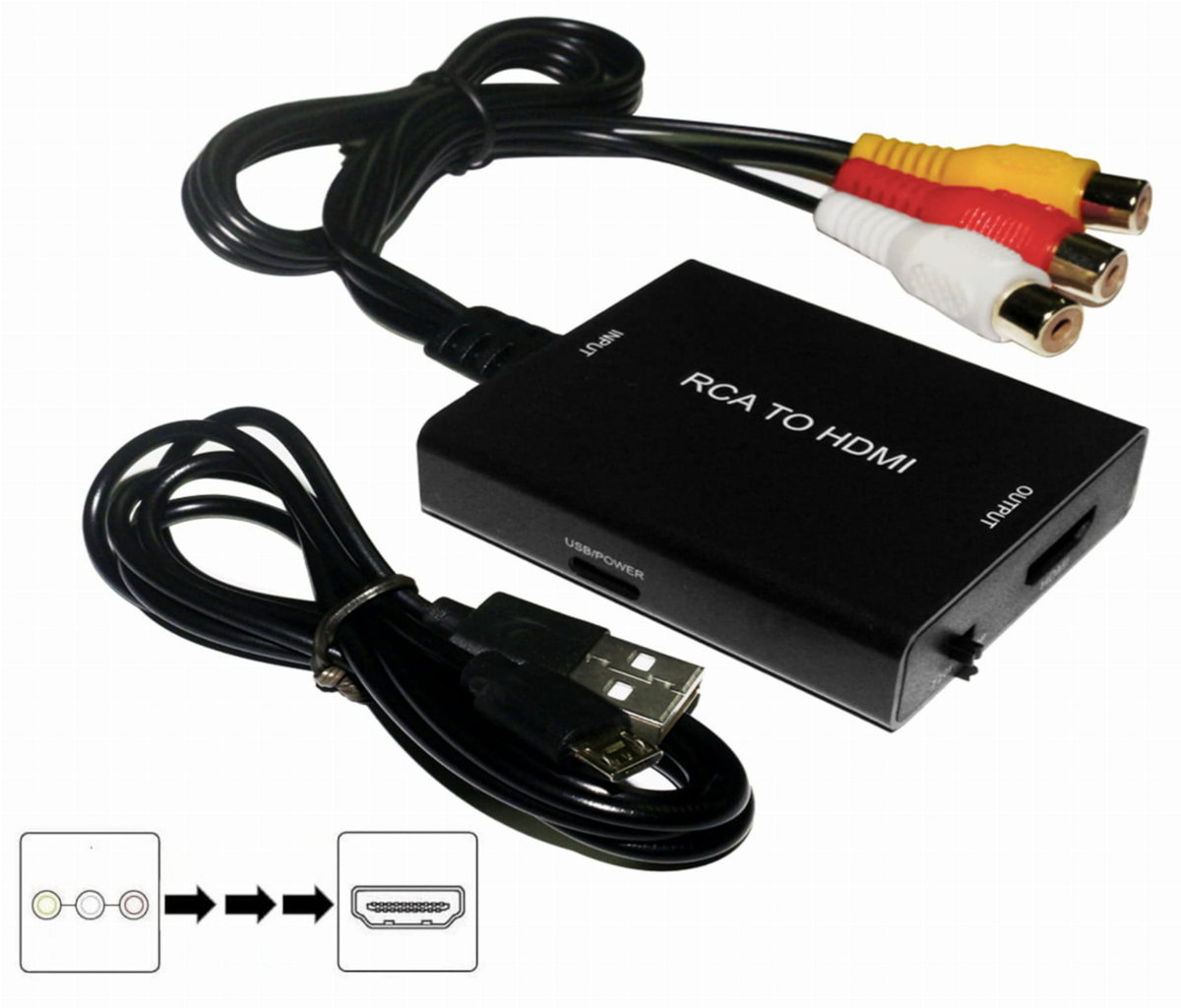 Konwerter Adapter obrazu i dźwięku z AV RCA 3x cinch na HDMI