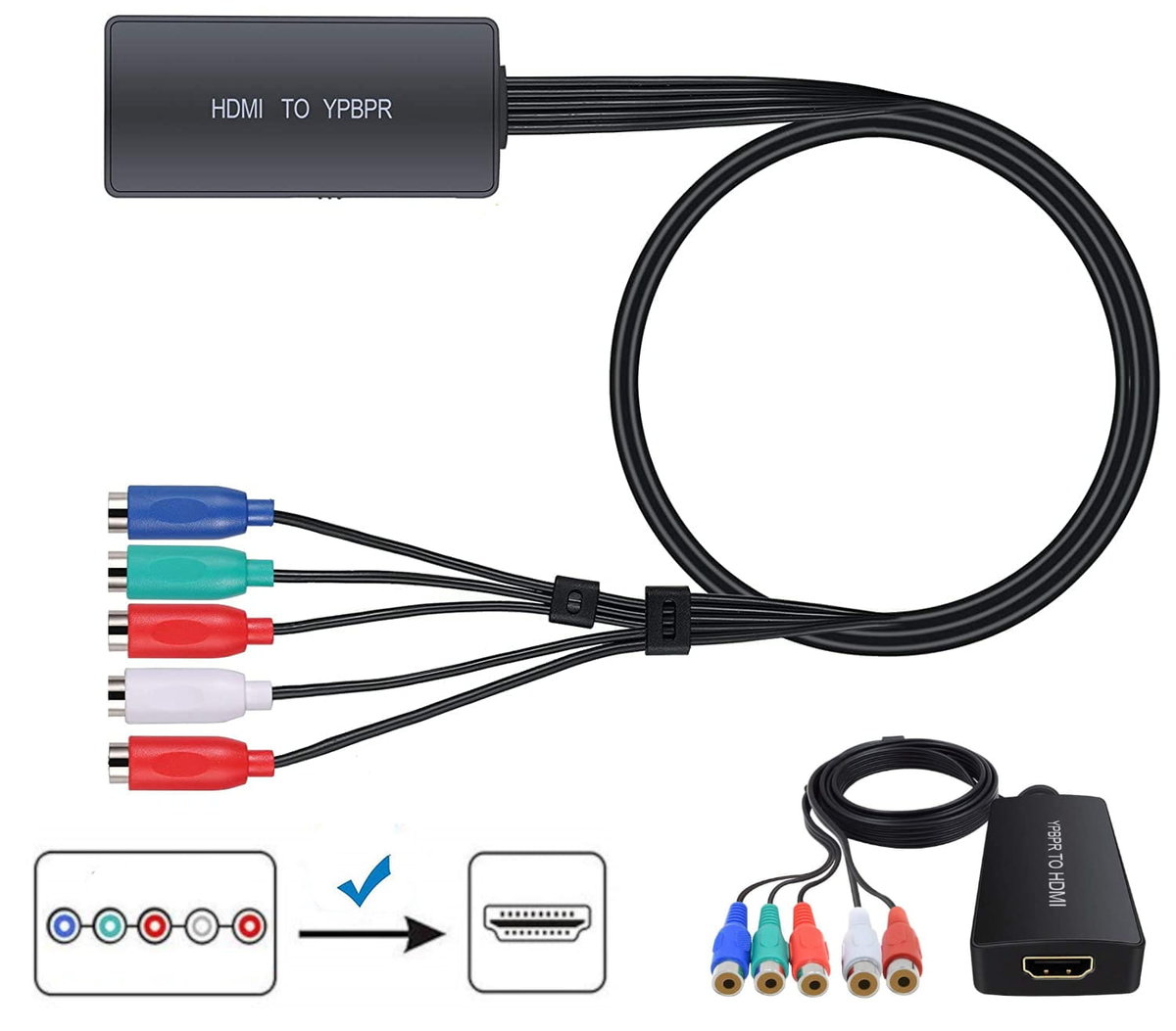 Konwerter Adapter obrazu i dźwięku z component YPbPr L/P Audio - 5x chinch na HDMI