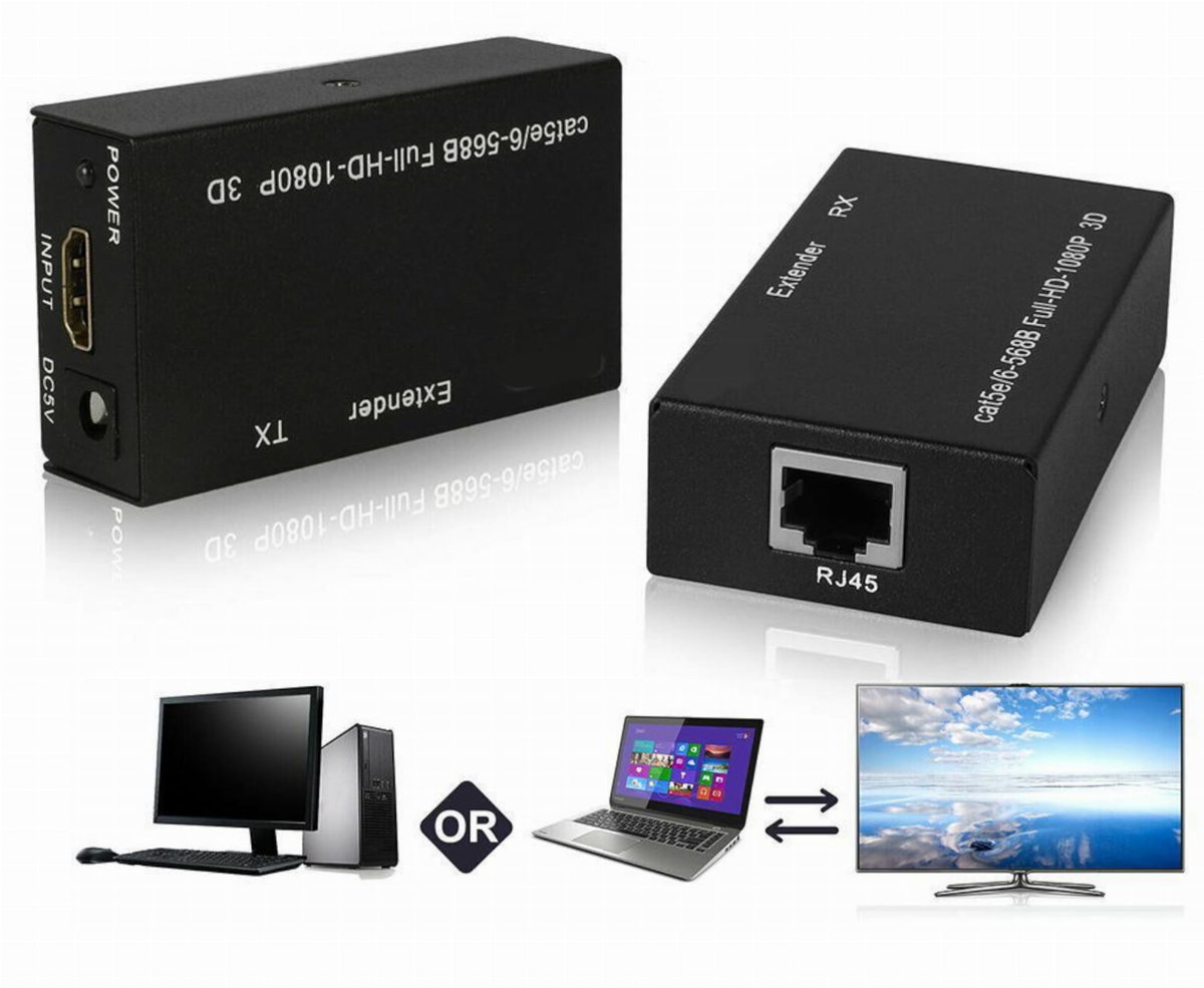 Przedłużacz Extender Hdmi 60m + pilot Ir 60m RJ45