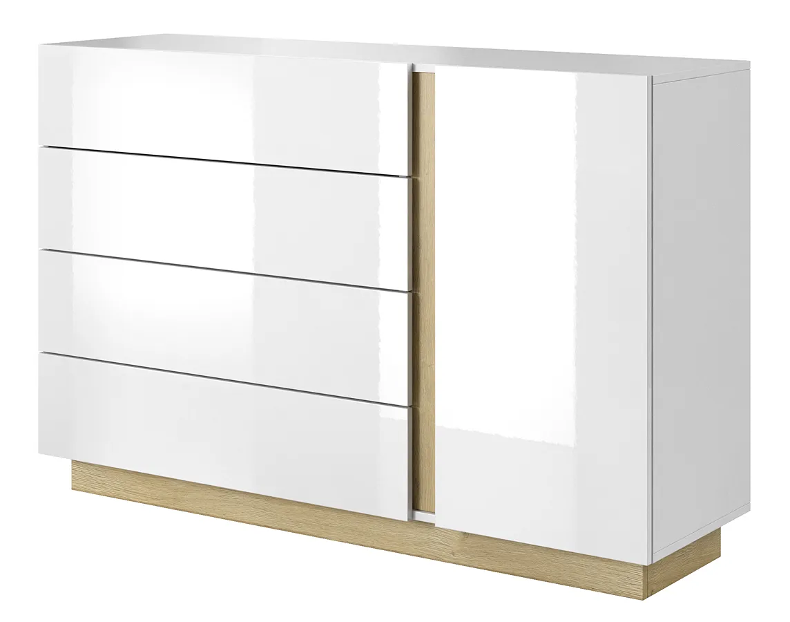 Komoda Z Biały Szufladami + Dąb Grandson L0-E41