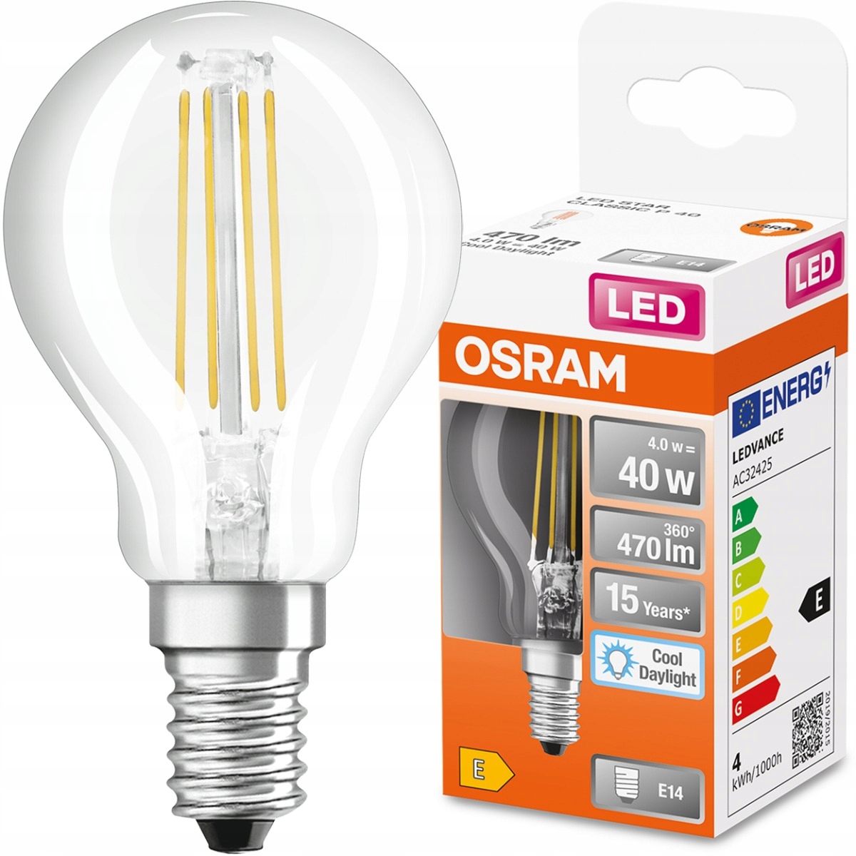 Żarówka LED E14 4 W = 40 W 470 lm Zimna biel Osram