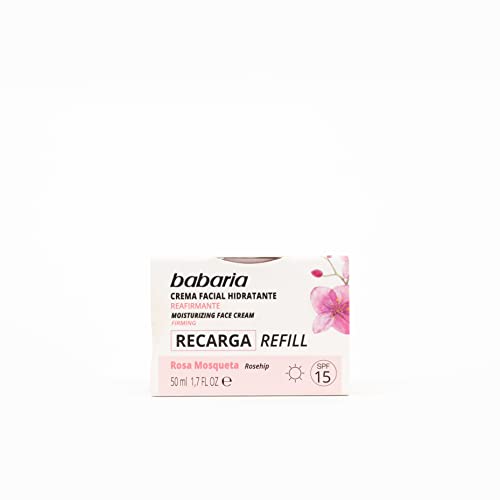 Babaria - Refill Ujędrniający krem nawilżający do twarzy z dzikiej róży, utrzymuje nawilżenie i elastyczność, SPF 15, 71% naturalnych składników, 100% wegańskie - 50 ml