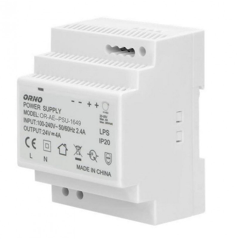 Zasilacz na szynę DIN 24VDC, 4A, 100W, szerokość 4 moduły OR-PSU-1649