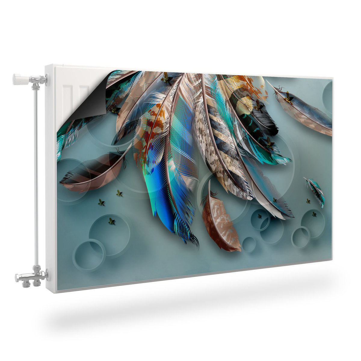 Maskownica MAGNETYCZNA Grzejnika Kolorowe Pióra Styl Boho 100cm x 60cm
