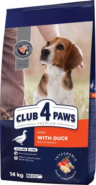 CLUB 4 PAWS PREMIUM ADULT MEDIUM KACZKA DUCK 14 kg karma sucha