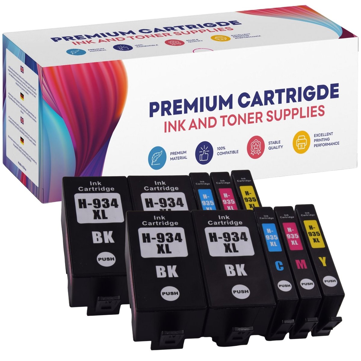 10x Tusze do HP 934 935 XL OfficeJet Pro 6820 6825 6220 6230 6830 6836 Zestaw 2x CMYKK