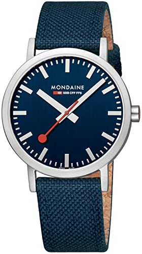Mondaine Unisex analogowy zegarek kwarcowy z tekstylną bransoletką A6603036040SBD, niebiesko-srebrny, Pasek
