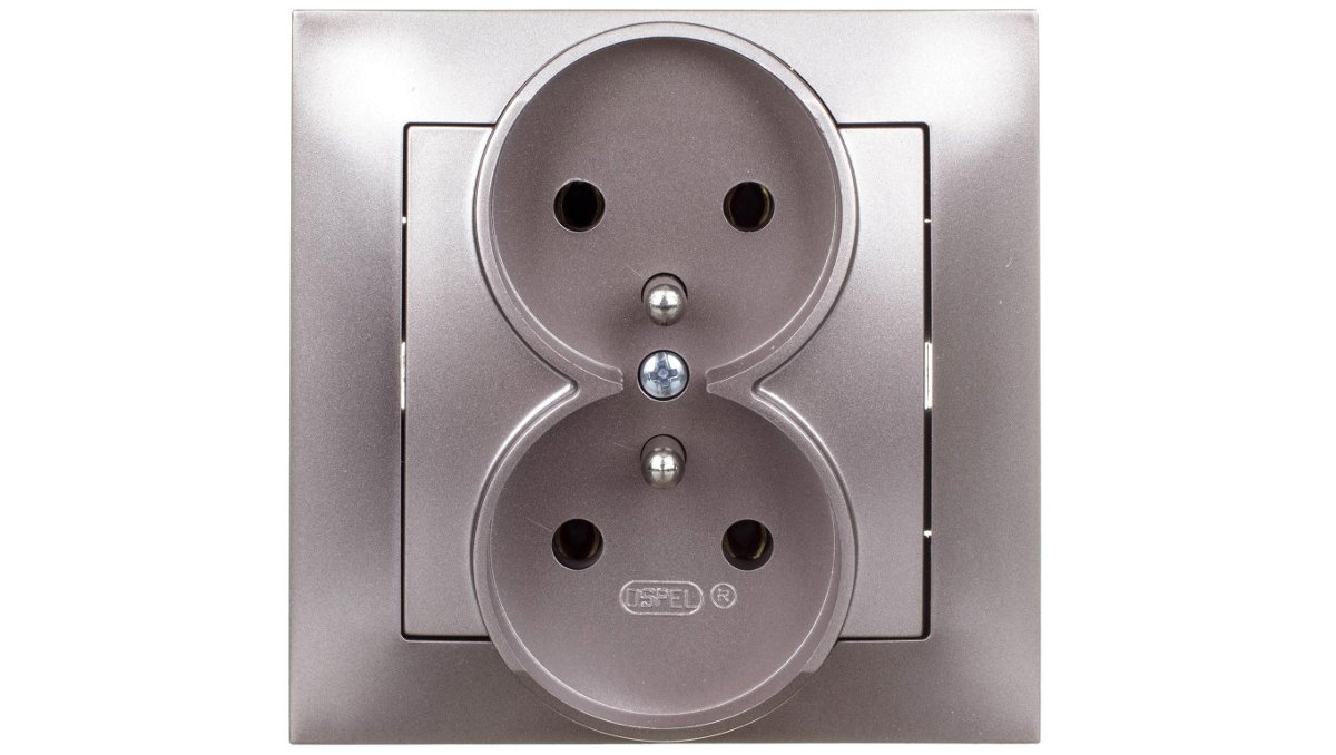 LEDart podwójne z uziemieniem, z ramką - Ospel Impresja GP-2YZ/23, kolor tytan, 16A/250V