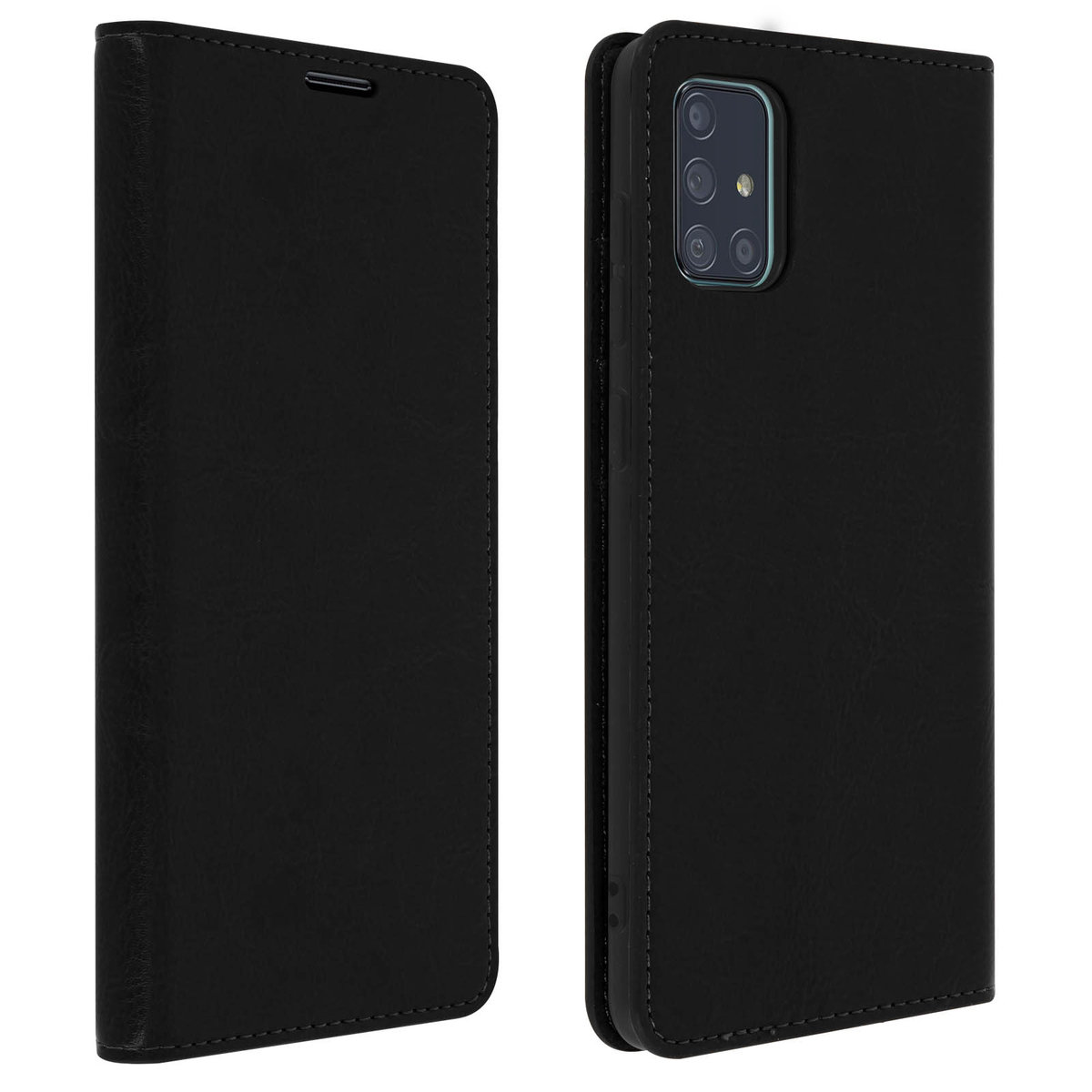 Etui Folio Prawdziwa Skóra Samsung Galaxy A51 z miejscem na kartę Podstawka wideo Czarne