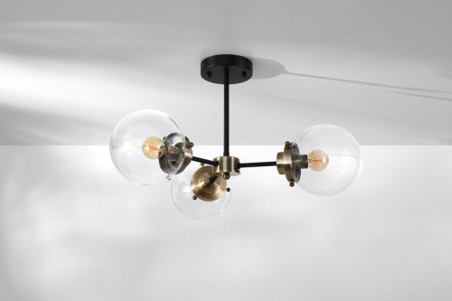 Candellux Loftowa LAMPA sufitowa LENS 33-01290 retro plafon do sypialni kule balls czarne patyna 33-01290