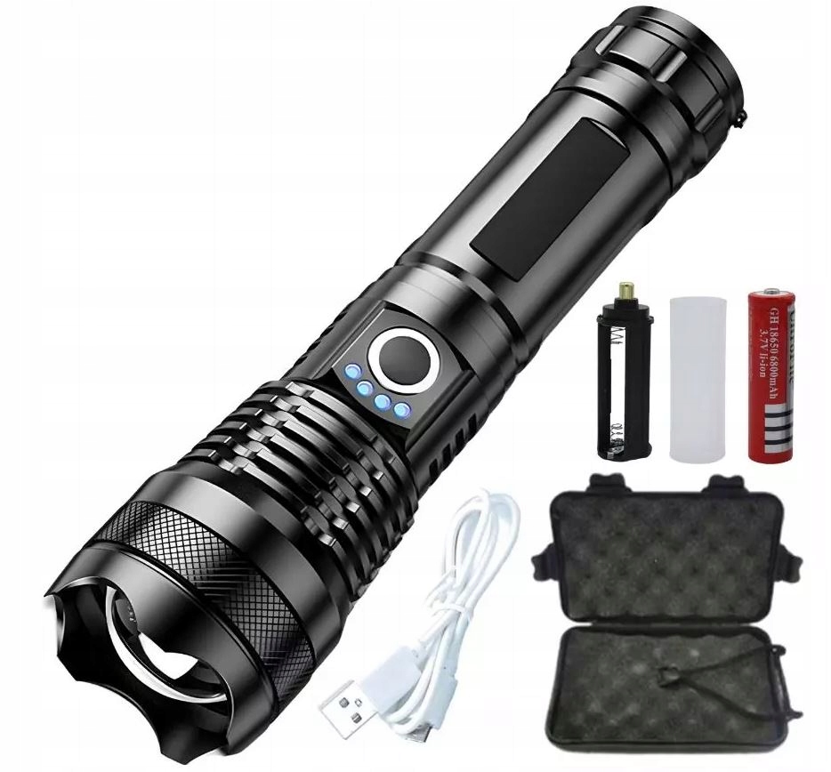 Latarka Taktyczna Bardzo Mocna Led Zoom Usb