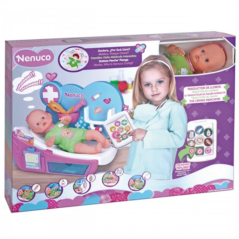 Famosa 700012646 - Nenuco weint U lekarza wraz z łóżkiem i kontrolą dobrego samopoczucia, 35 cm, kolorowy