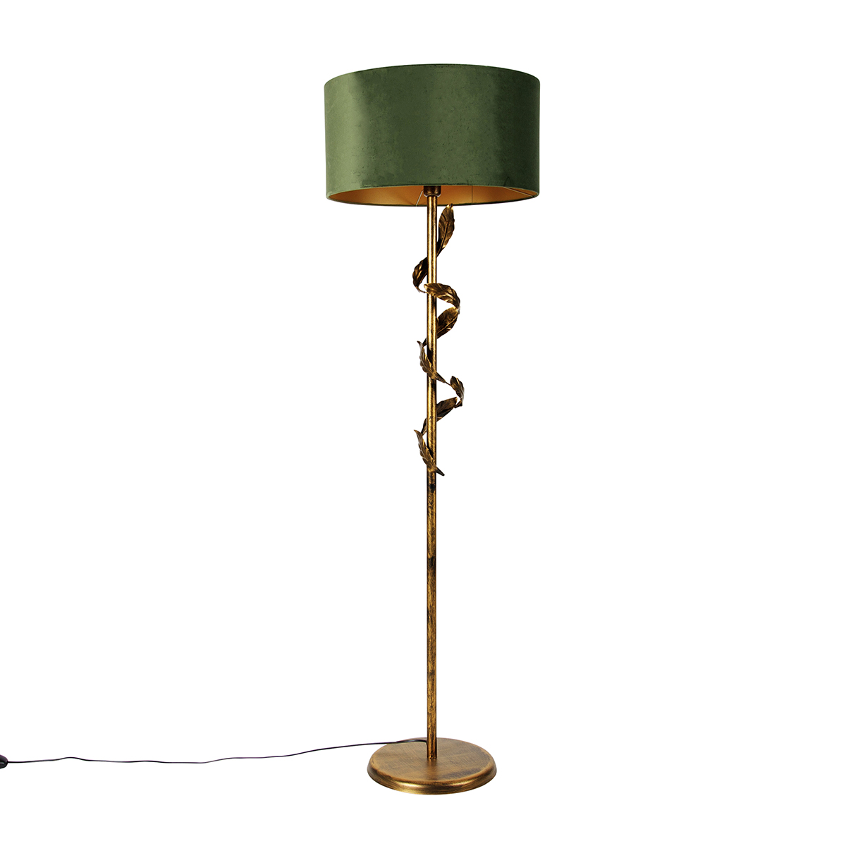 QAZQA Vintage lampa podłogowa antyczne złoto z zielonym kloszem - Linden