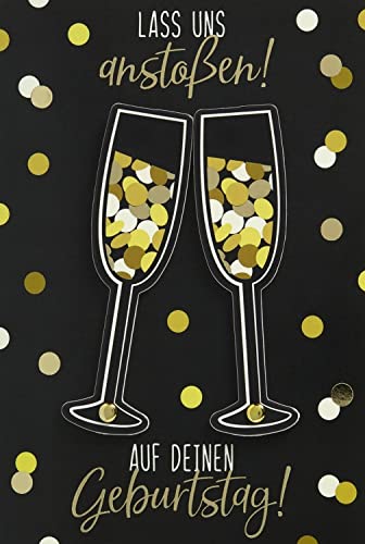 bsb Zabawna kartka urodzinowa życzenia urodzinowe - ruchome karty - kieliszki do szampana - koperta złota