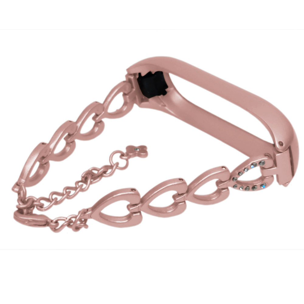 OPASKA METALOWA BRANSOLETKA W SERCA do XIAOMI MI BAND 3/4 (jasnoróżowy)