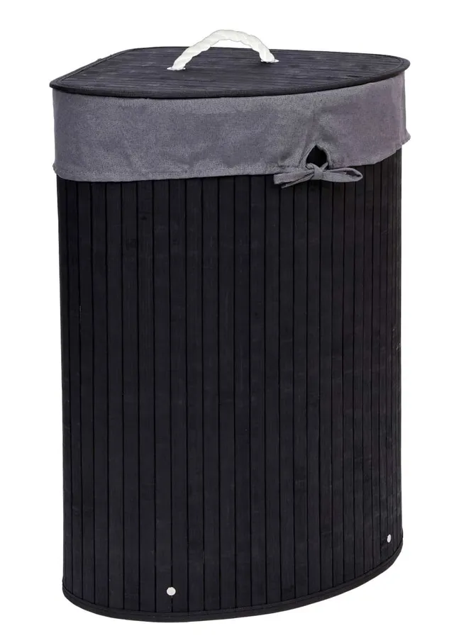 Czarny narożny bambusowy kosz na pranie Z7-S47