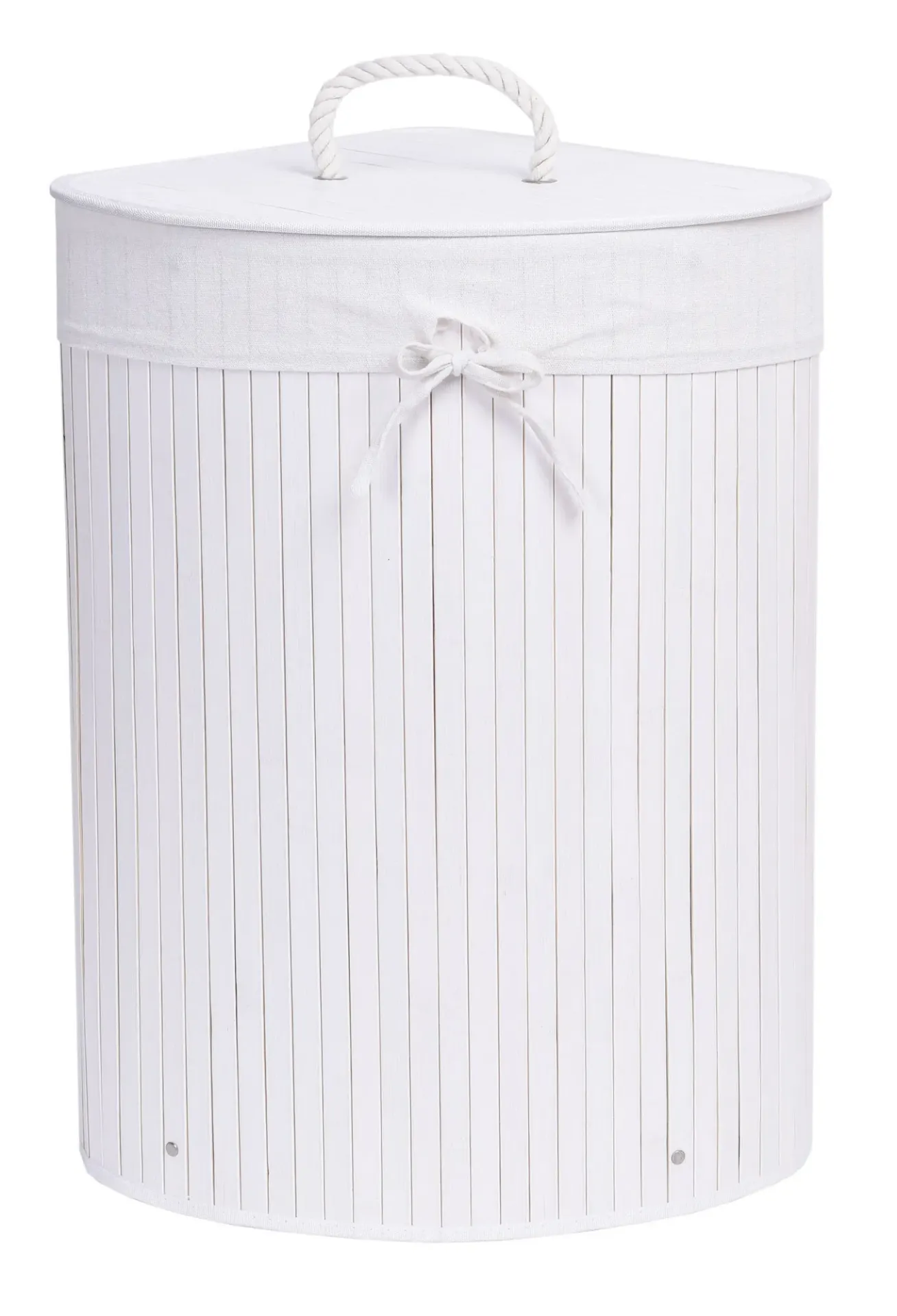 Biały bambusowy narożny kosz na pranie C6-Z81