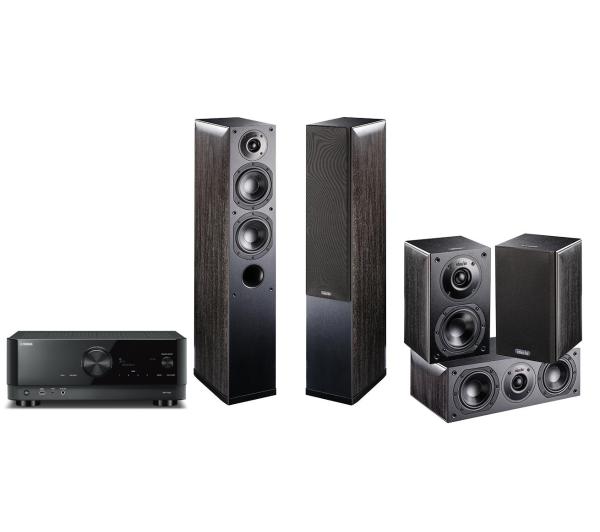 Yamaha MusicCast RX-V4A (czarny), Indiana Line Nota 5.0 - 550 X/740 X/240 X (czarny dąb)