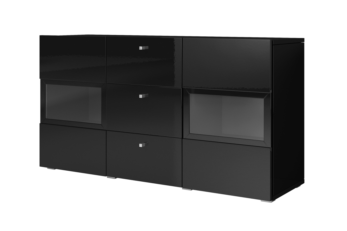 Komoda dwudrzwiowa z trzema szufladami Baros 26 - czarny połysk