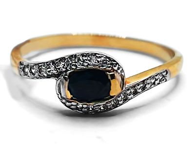 Złoty pierścionek 585 z czarną cyrkonią14r