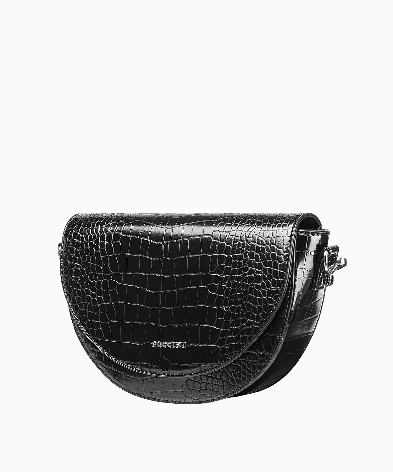 PUCCINI Torebka damska półksiężyc na szerokim pasku czarna