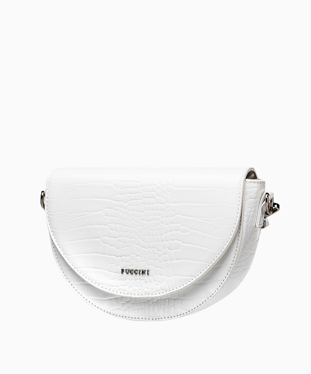 PUCCINI Torebka damska półksiężyc na szerokim pasku biała