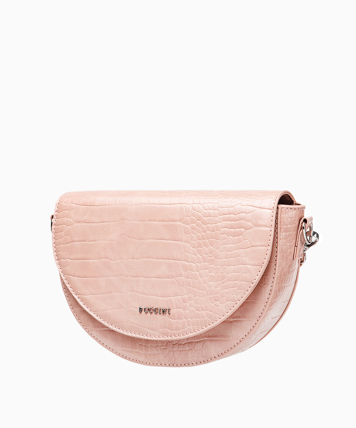 PUCCINI Torebka damska półksiężyc na szerokim pasku pudrowy róż