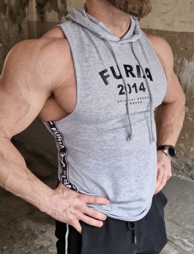 Tank top szary z kapturem taśma bok