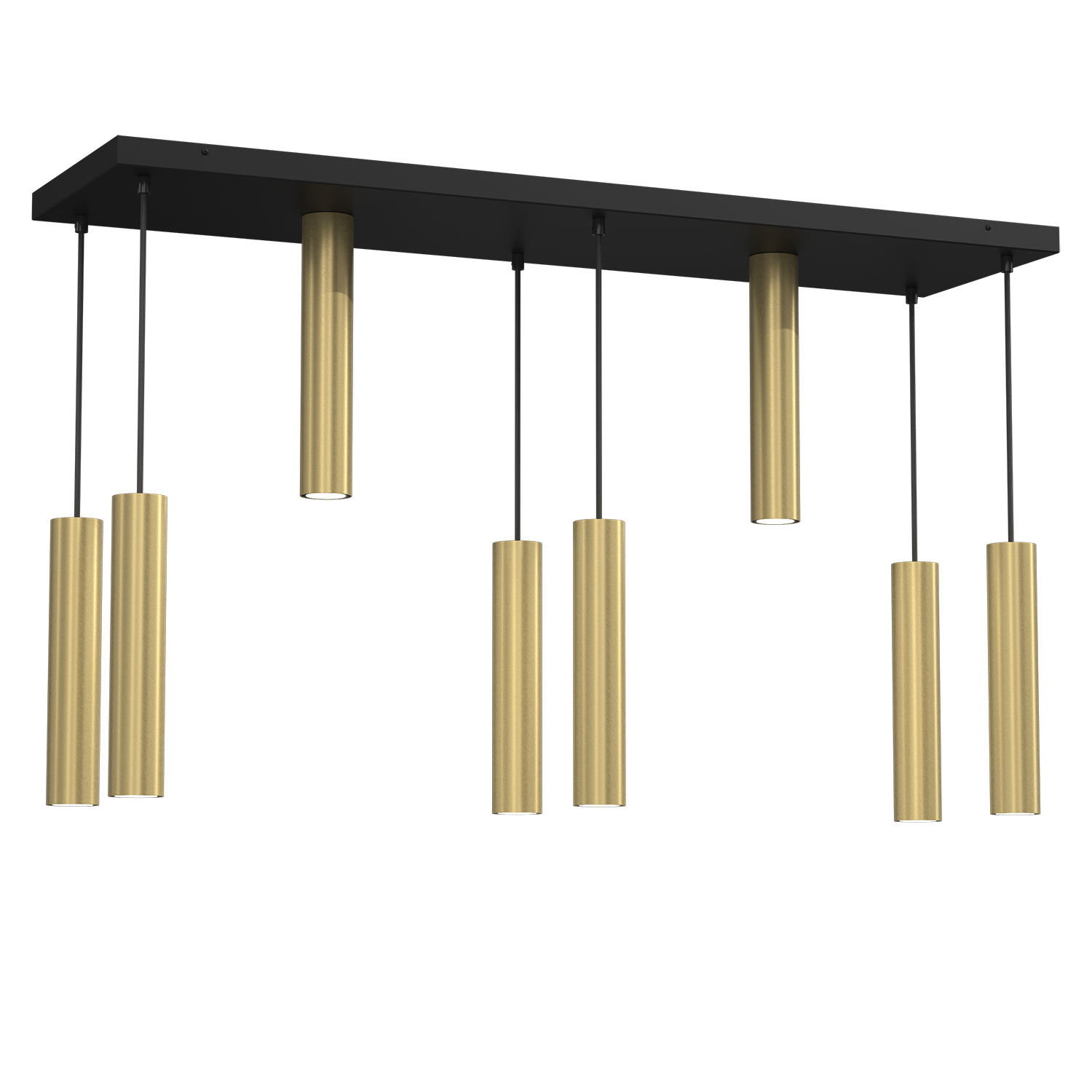 Niecodzienna lampa sufitowa, osiem złotych tub LX 0117 z serii RAITO
