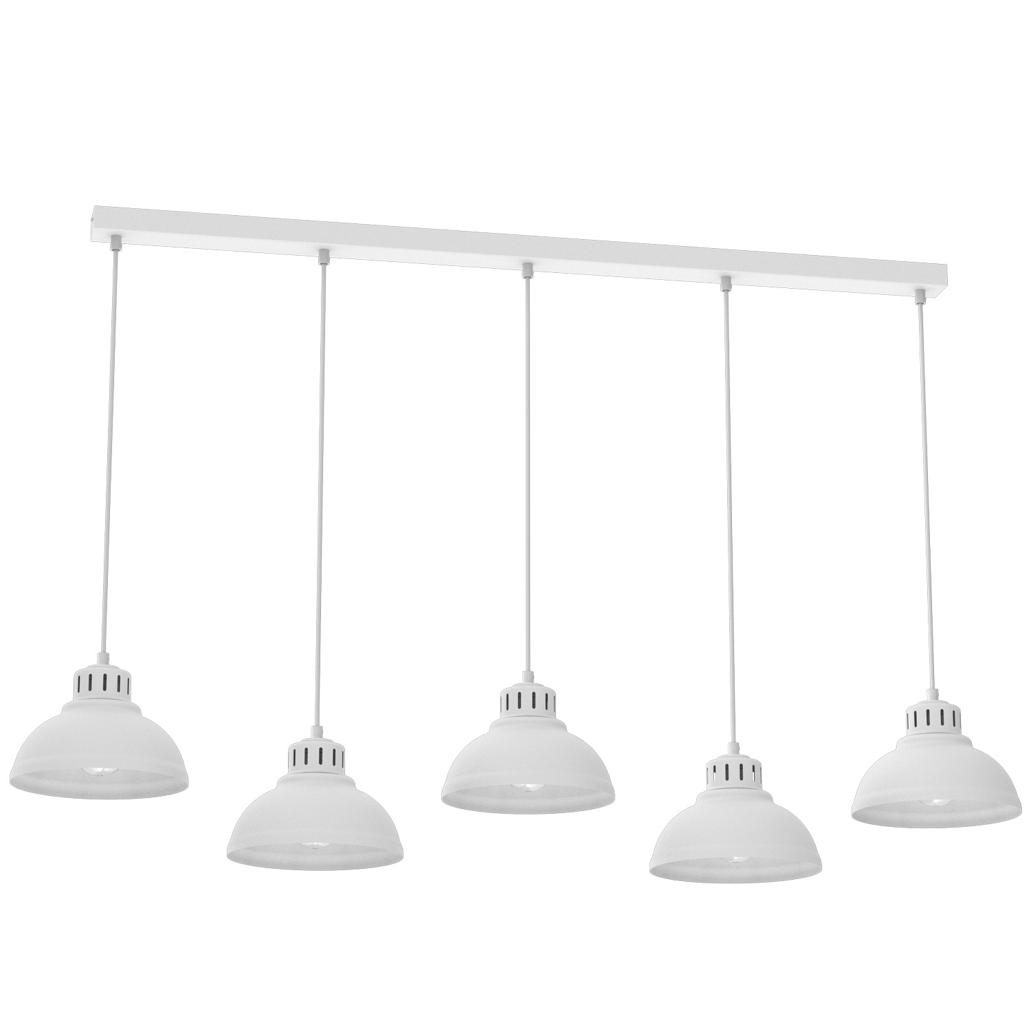 Biała lampa wisząca, pięć klasycznych kloszy LX 9100 z serii SVEN
