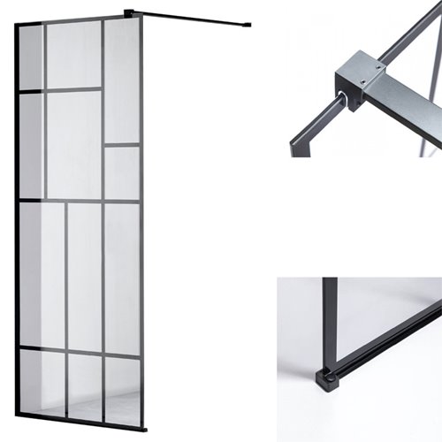 Czarna ścianka prysznicowa 120 cm SH05F szkło 8mm