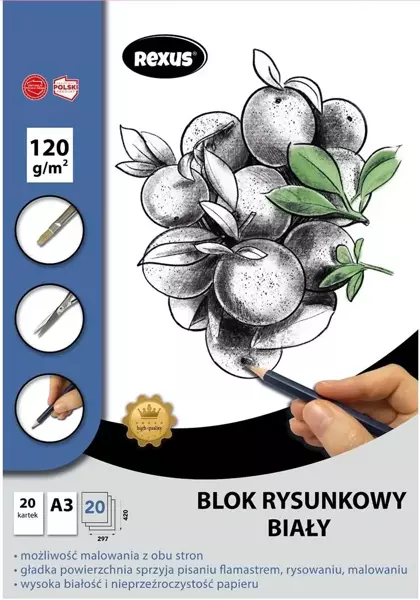 Blok rysunkowy A3/20K biały Premium - Beniamin