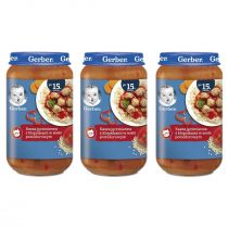 Gerber Obiadek kasza jęczmienna z klopsikami w sosie pomidorowym dla dzieci po 15 miesiącu Zestaw 3 x 250 g