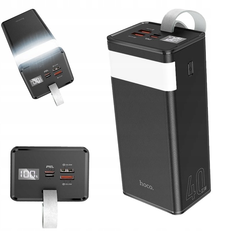 Hoco Power bank 40 000mah Z Latarką + Pd22,5w + Qc3.0 J86 Czarny
