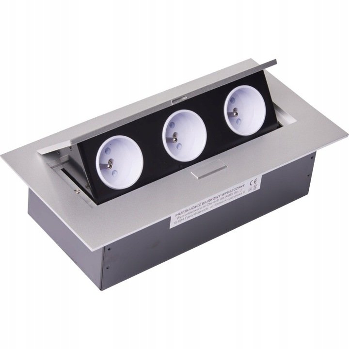 GTV Gniazdo meblowe nablatowe wpuszczane AE-PBSC3GU-53 SOFT 3 x gniazdo z uziemieniem kabel zasilający z wtyczką aluminiowe