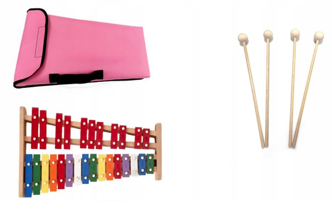 Dzwonki Chromatyczne 27-tonowe kolorowe + POKROWIEC + 4 pałki różowy