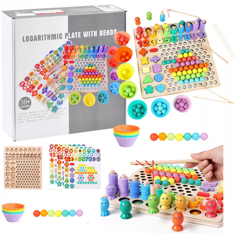 Drewno Układanka sensoryczna rybki cyferki edukacja