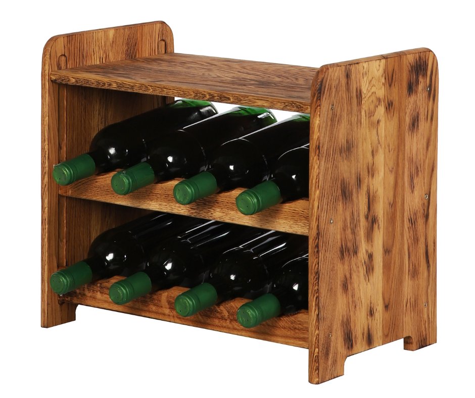 Dębowy Regał na Wino z Półką RW-22, 8 butelek Brązowy Opalany Olejowany Drewno dębowe / Wamar-Sosenka