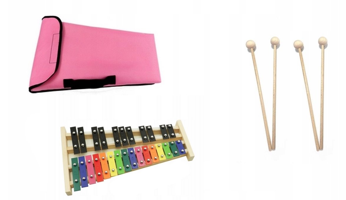 Dzwonki chromatyczne cymbałki kolorowe + pokrowiec + 4 pałki różowy
